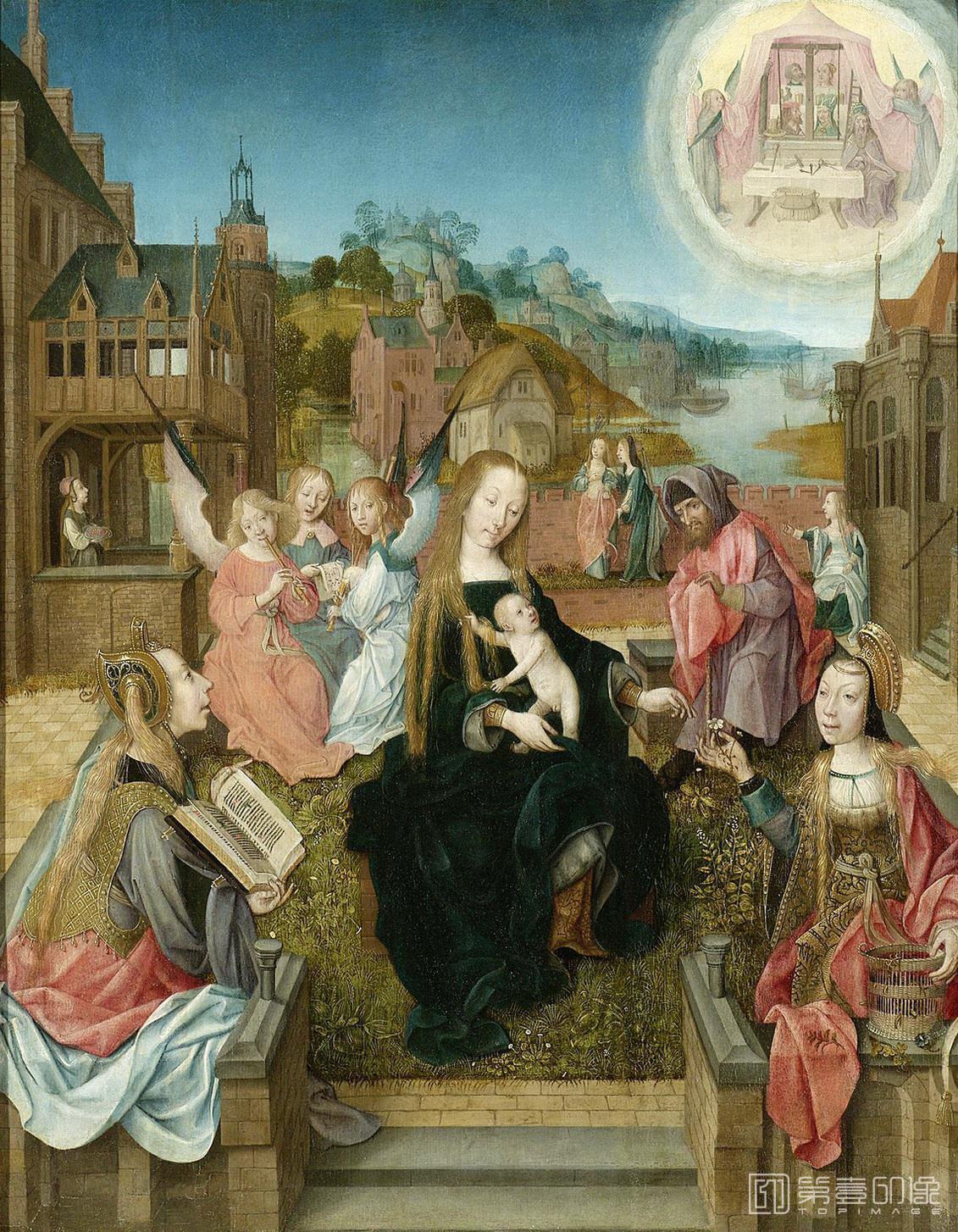 油画-荷兰阿姆斯特丹国家美术馆-Meester van Delft Drieluik met Maria met kind en heiligen (middenpaneel) 1500-1510